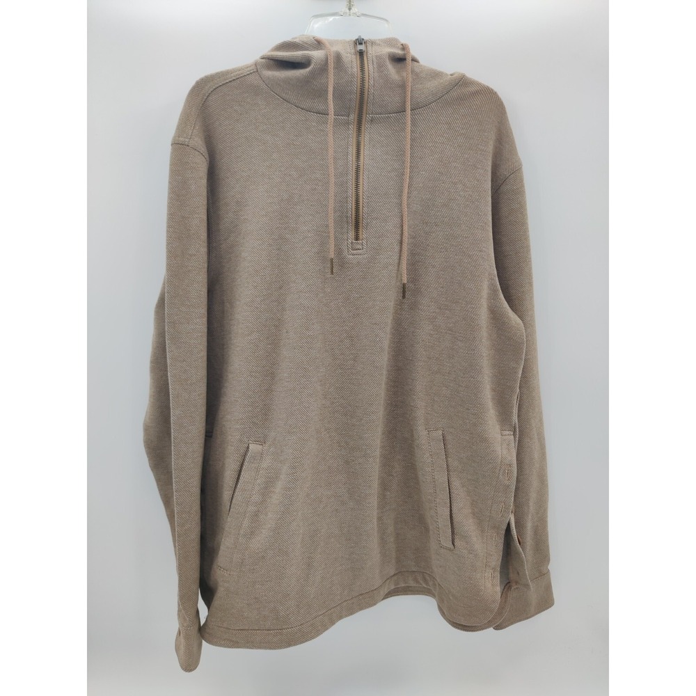 Express Mens Tan Marl Textured Quarter Zip Hoodie Button Side Vents Small